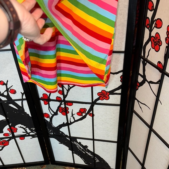 SHEIN 1XL Plus Size High Low High Bow Rainbow Stripe Short Sleeve Tee Shirt - Picture 11 of 12